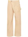 Jw Anderson Mens Twisted Workwear Panelled Wide-leg Cotton Trousers Flax In Neutrals
