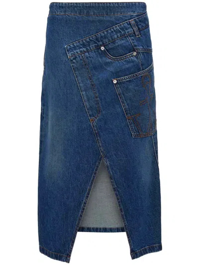 Jw Anderson Twisted Midi Skirt Denim In Blue