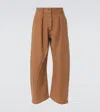 Jw Anderson Twisted Seam Cotton Barrel-leg Pants In Brown