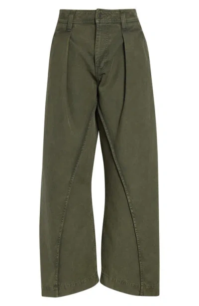 Jw Anderson Twisted Seam Pleated Wide Leg Trousers In Green