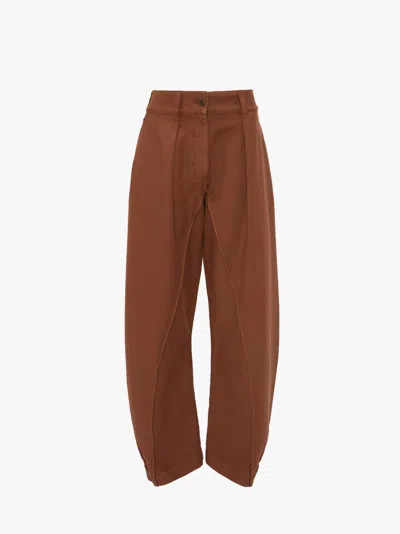 Jw Anderson Workwear Cotton Twill Twisted Seam Pants In Brown