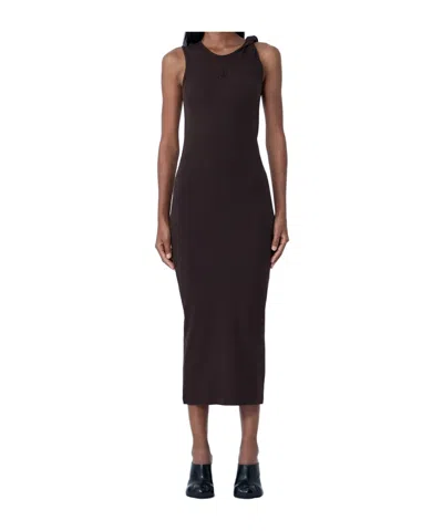 Jw Anderson Twisted Strap Ribbed Sleeveless Dress In Brown