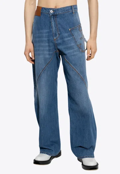 Jw Anderson Twisted Wide Leg Jeans In Blue