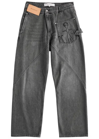 Jw Anderson Twisted Wide-leg Jeans In Grey