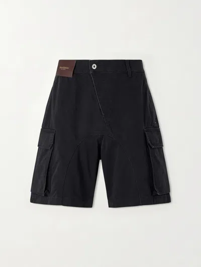 Jw Anderson Twisted Wide-leg Cotton-twill Cargo Shorts In Black