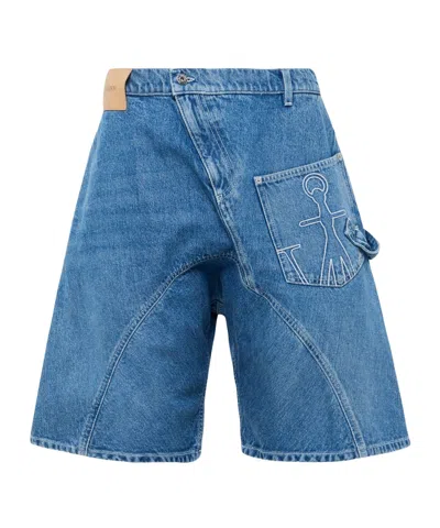 JW ANDERSON TWISTED WORKWEAR ANCHOR-PATCH DENIM SHORTS