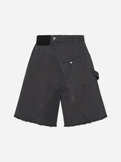 Jw Anderson Deconstructed Frayed Cotton Shorts In Grey