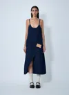 Jw Anderson Navy Twisted Workwear Denim Midi Dress In Blue