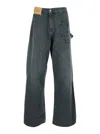 Jw Anderson J. W. Anderson Relaxed Fit Grey Jeans With Diagonal Stitching And Embroidered Logo In Blue