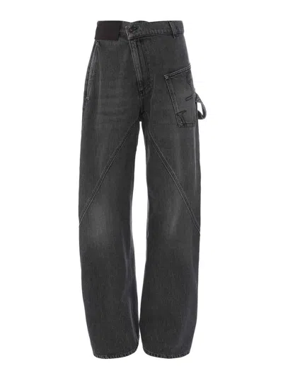 Jw Anderson Twisted Grey Wide-leg Oversized Jeans