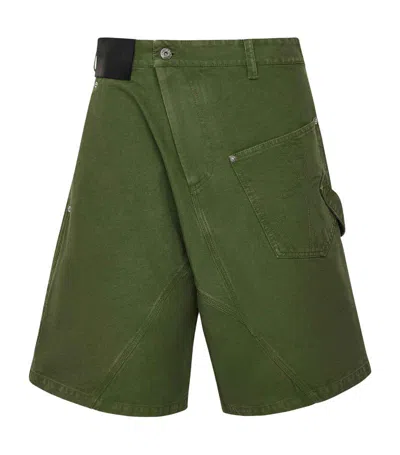 Jw Anderson Green Twisted Workwear Shorts In 591 Dark Green