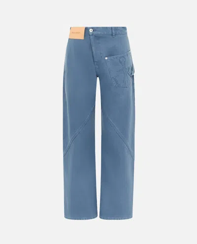 Jw Anderson Twisted Cotton Canvas Wide-leg Pants In Blue