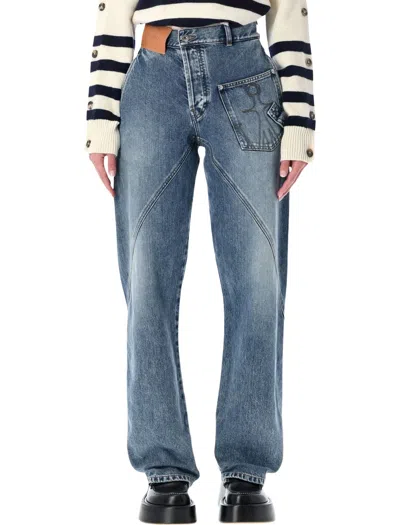 Jw Anderson Twisted-effect Logo-patch Jeans In Blue