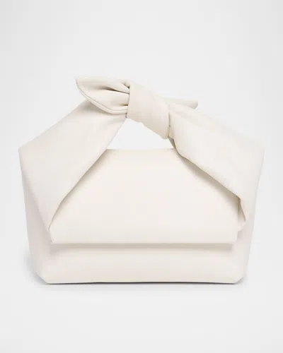 Jw Anderson Twister Midi Bow Leather Top-handle Bag In Off White