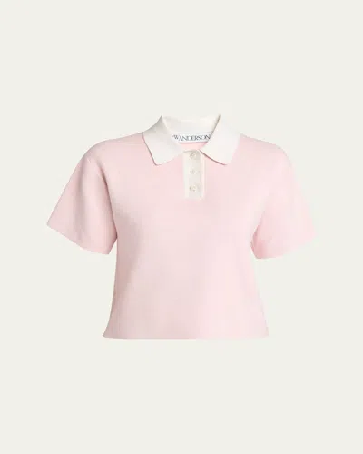 Jw Anderson Two-tone Cropped Polo Top In Blush