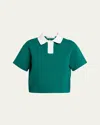 Jw Anderson Cropped Knitted Polo Top In Emerald