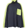 Jw Anderson Patch Pocket Sweater In Navy/electric Lime
