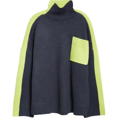 Jw Anderson Two-tone Design Jumper In Navy,electric Lime