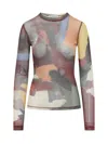 Jw Anderson Abstract' Print - Sheer Long Sleeve Top In Green