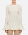 Jw Anderson Ribbed Wool And Cotton-blend Peplum Sweater In White