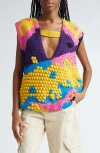 Jw Anderson V-cutout Texture Knit Wool Sweater Vest In Yellow/multi