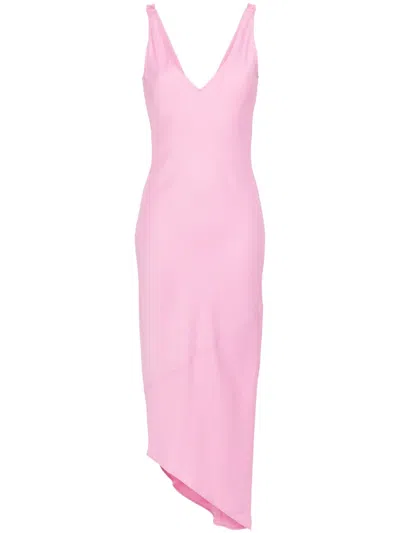 Jw Anderson V-neck Satin Midi Dress In Bubble Gum