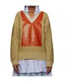 Jw Anderson V-neck Lace Trim Sweater In Cobblestone Color/red