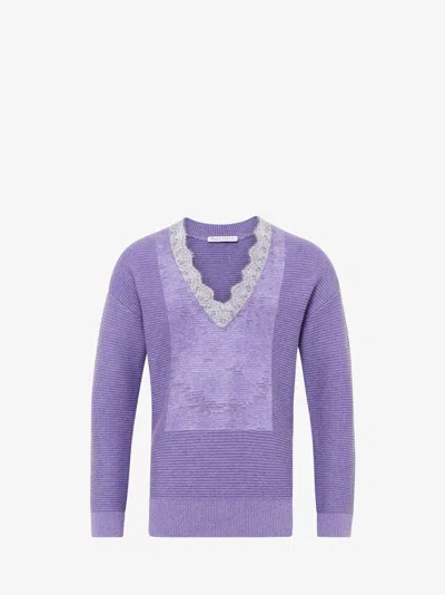 Jw Anderson V-neck Lace Trim Jumper In Purple