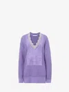 Jw Anderson V-neck Lace Trim Sweater In Purple
