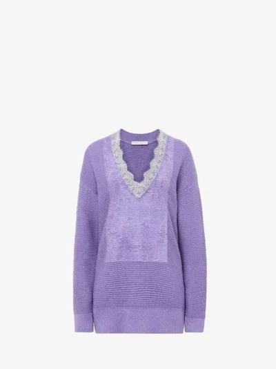 JW ANDERSON V-NECK LACE TRIM SWEATER