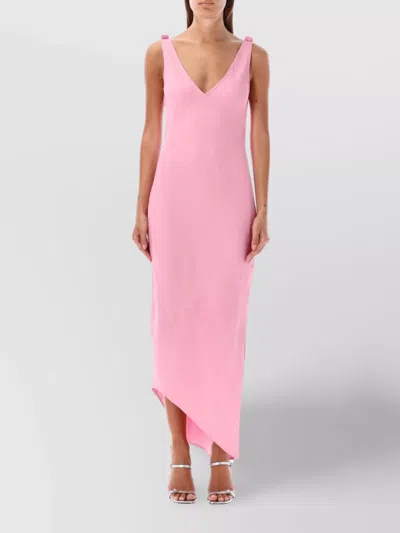 Jw Anderson V-neck Satin Midi Dress In Bubble Gum