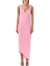 Jw Anderson V-neck Satin Midi Dress In Bubble Gum