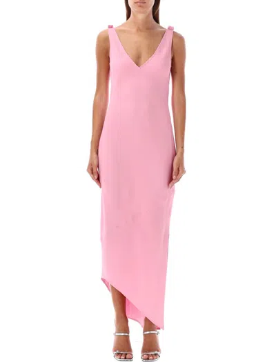 Jw Anderson J. W. Anderson Hem V-neck Midi Dress In Acetate Blend In Pink