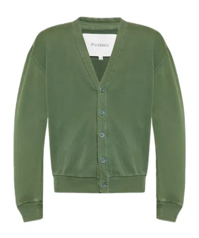 Jw Anderson V-neck Long-sleeved Sweater In Green