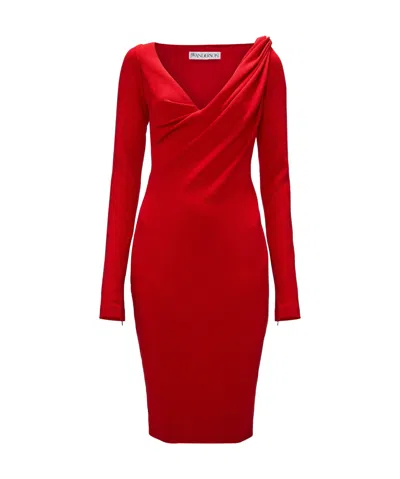 JW ANDERSON JW ANDERSON V-NECK RUCHED MIDI DRESS