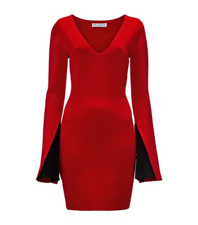 Jw Anderson Contrast-sleeve V-neck Dress In Red