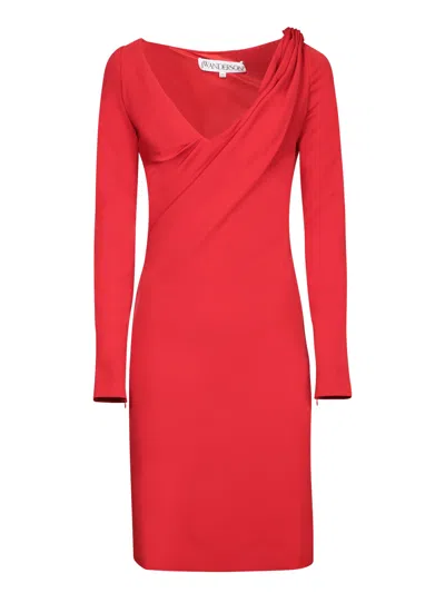 JW ANDERSON V-NECK RUCHED MIDI DRESS