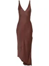 Jw Anderson V-neck Satin Midi Dress In Brown