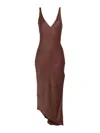 Jw Anderson V-neck Satin Midi Dress In Brown