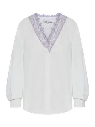 JW ANDERSON V-NECK SHIRT WITH LACE FINISH