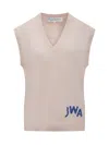 Jw Anderson Pink Sleeveless Vest With V Neck And Contrasting Logo Embroidery On The Front In Pink