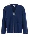 Jw Anderson Blue Cardigan With V Neck And And Front Zip Closure In Wool Blend Man In Blue