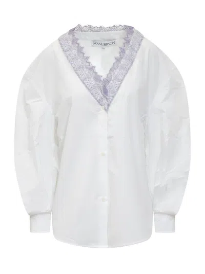 Jw Anderson V-neck Lace Trim Shirt In White