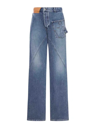Jw Anderson Workwear Jeans With Off-centralized Closure In Blue