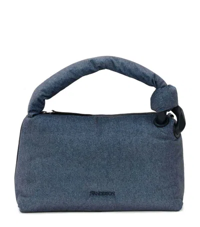 Jw Anderson Velvet Denim-effect Corner Top-handle Bag In Blue