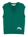 Jw Anderson J. W. Anderson Sleeveless Green Sweater With Deep V-neck