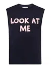 Jw Anderson Blue Sleeveless Top With Maxi Print On The Front And Logo Detail On The Rear In Cotton Man In Black