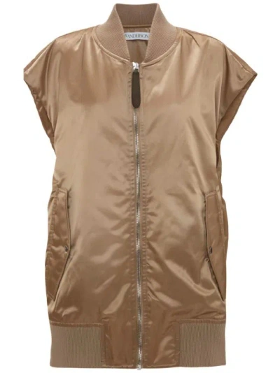 Jw Anderson Satin-finish Bomber Gilet In Brown