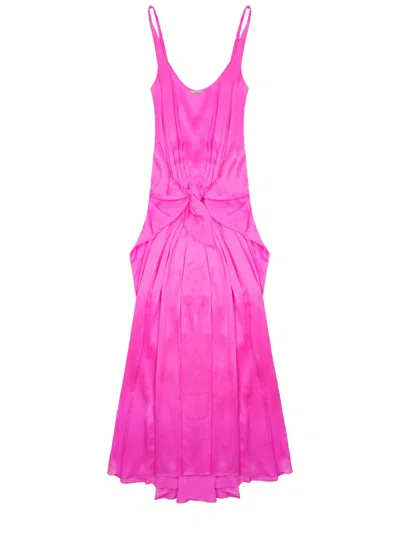 Jw Anderson Vibrant Pink Silk Dress With Waist Knot Detail