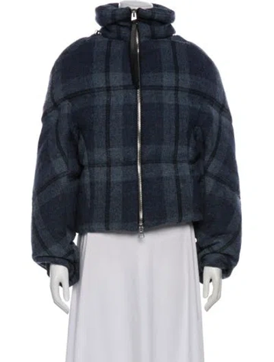 Pre-owned Jw Anderson Virgin Wool Plaid Print Down Jacket In Blue
